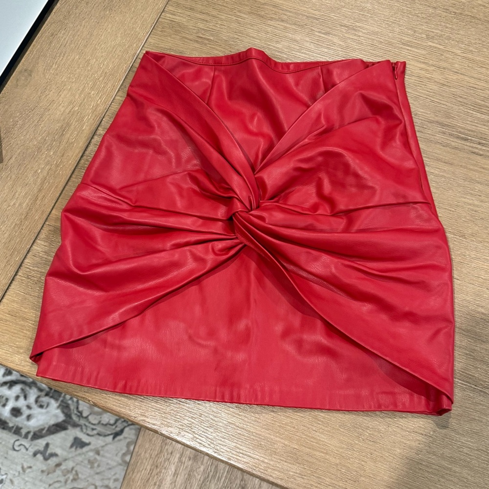 Red Twist Front red leather Skirt